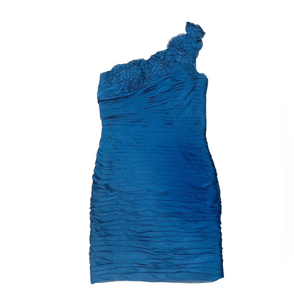 Cache Blue Chiffon One-Shoulder Evening Party‎ Mini Dress Size 10
